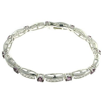 #207. Created Amethyst & Diamond With 925 Silver Bracelet