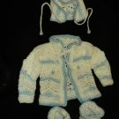 Blue and White Crocheted Layette Set