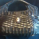 Vintage Black Wicker Rattan Handbag 60's