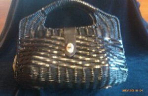 Vintage Black Wicker Rattan Handbag 60's