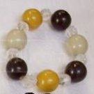 Earth Tones Clear Lucite & wood bead Bracelet - elastic vintage