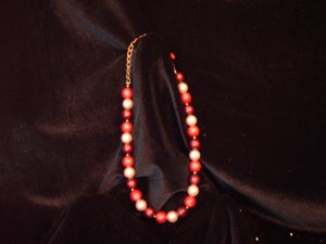 Vintage Cranberry, white, & red beaded choker