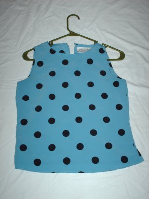 Blue and Black Polka Dotted Sleeveless Blouse