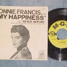 45 w/PS--CONNIE FRANCIS--MY HAPPINESS--NM White Sleeve