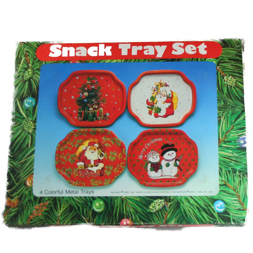mccrory vintage metal christmas snack tray set mccrory vintage metal christmas snack tray set