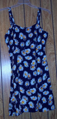 DARK BLUE SPAGHETTI STRAP DRESS WITH WHITE FLOWERS SIZE MEDIUM
