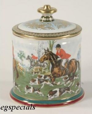 LIMOGES FOX HUNT/EQUESTRIAN COOKIE BISCUIT JAR/HUMIDOR