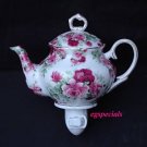 PORCELAIN ROSE CHINTZ FLORAL TEAPOT NIGHTLIGHT/TEA POT