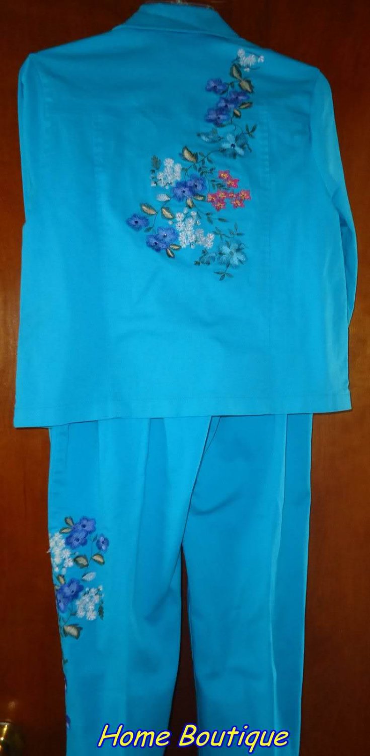 2 pieces SET woman's pant suit EMBROIDRED MEDUIM mint