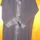 Black ABAYA w floral front Islamic Katan Jilbab hijab