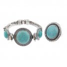 Lady Fashion Round Turquoise Style Bracelet With Ring Jewelry Set nice gift under $15