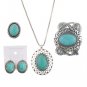 Lady Fashion Oval Turquoise Style Wide Bracelet+Necklace+Ring + Earring Jewelry Set gift under $17