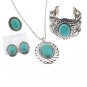Lady Fashion Oval Turquoise Style Wide Bracelet+Necklace+Ring + Earring Jewelry Set gift under $17