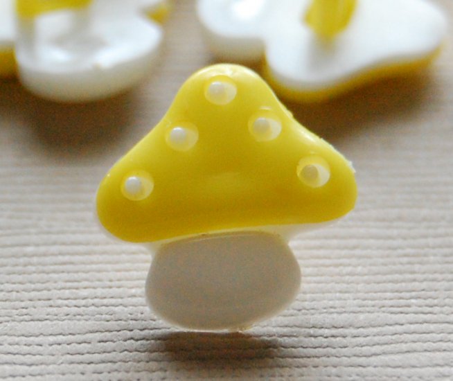 8 Yellow Mushroom Shaped Sewing Buttons