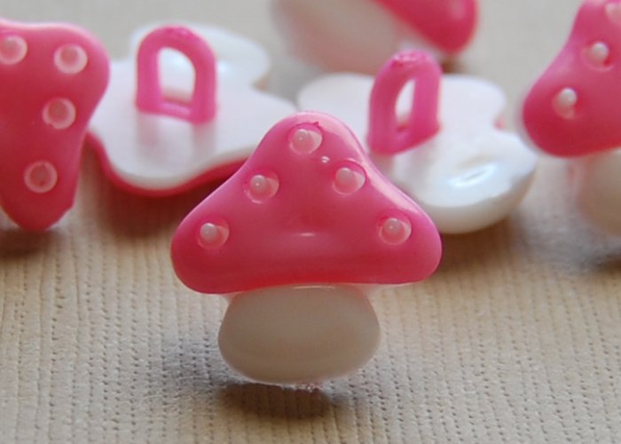 8 Pink Mushroom Shaped Sewing Buttons