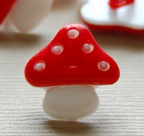 8 Red Mushroom Shaped Sewing Buttons