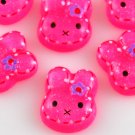 6 Pink Bunny Resin Flatback - Glittery