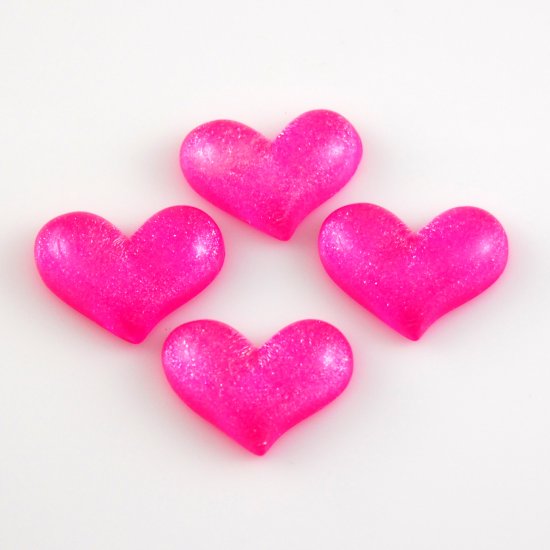 4 Pink Heart Shaped Resin Flatback - Glittery
