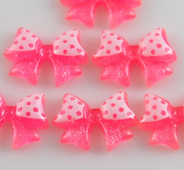 6 Light Pink Bow Resin Flatback - Glittery