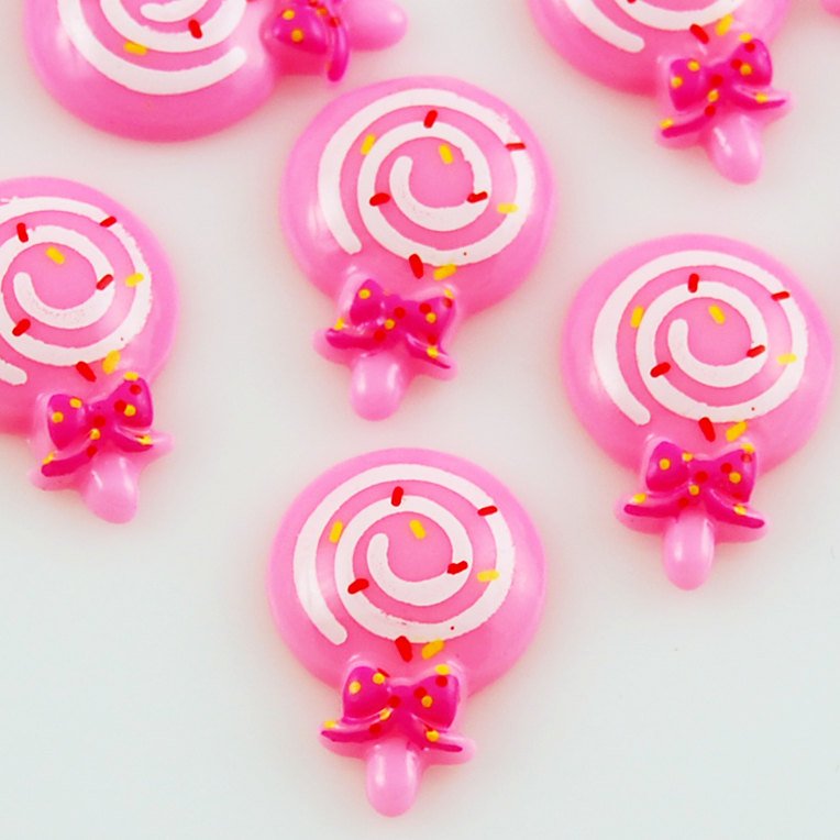 6 Kawaii Pink Lollipop Resin Flatbacks