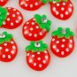 6 Red Strawberry Resin Flatbacks + Rhinestone