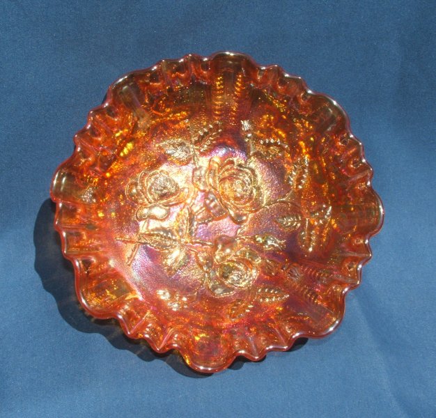 Vintage Imperial Glass Lustre Rose Marigold Carnival Glass Footed Bowl