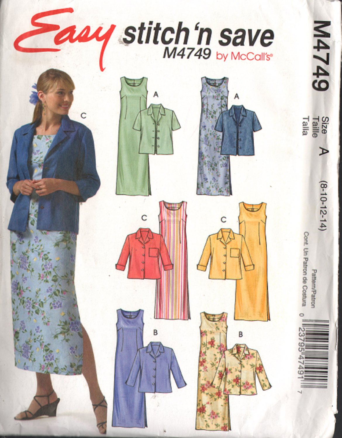 Misses Jacket and Dress Size 8-14 McCall's M4749 Sewing Pattern