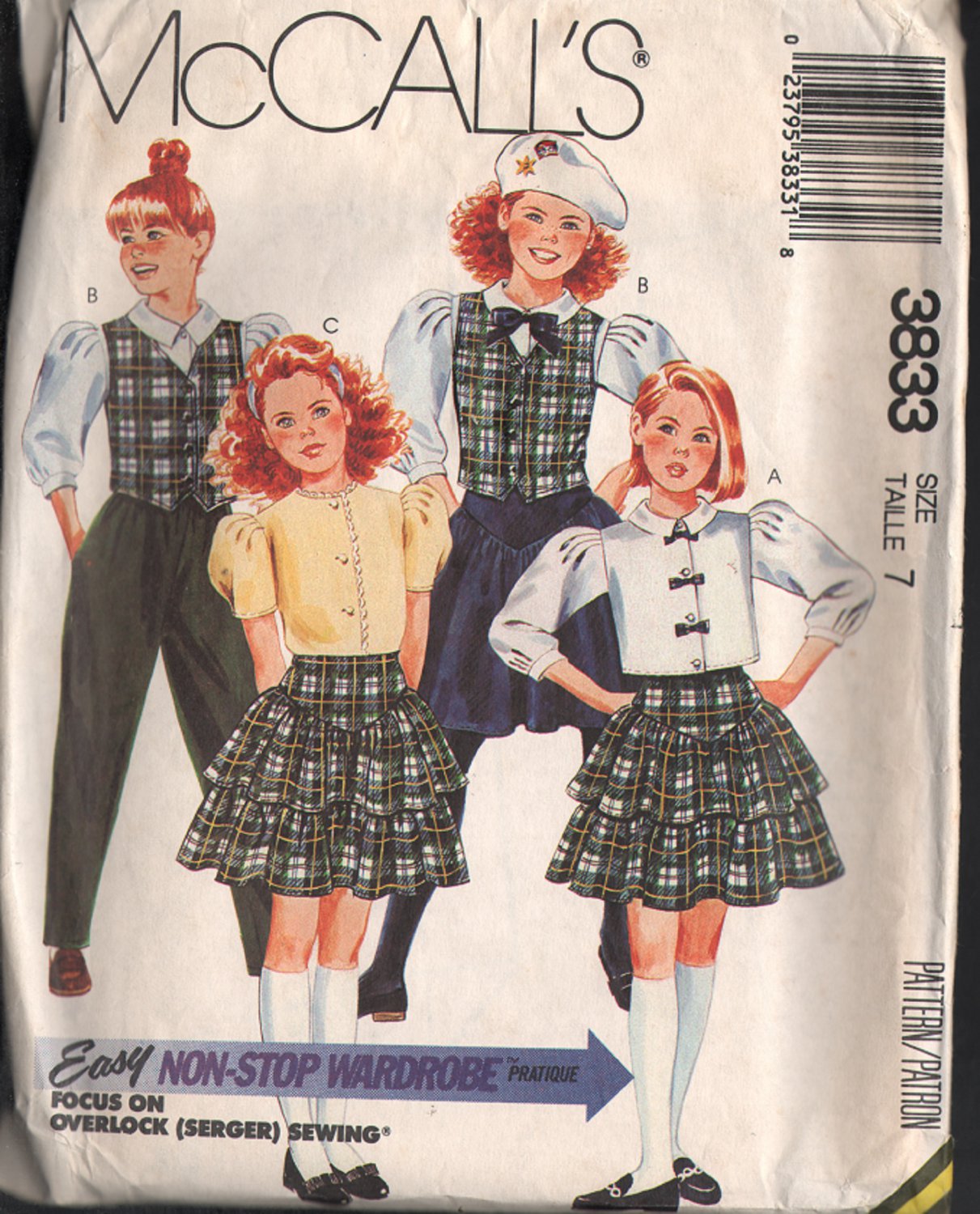 Girls Blouse Vest Skirt Pants Size 7 McCalls 8333 Sewing Pattern