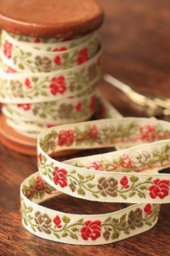 1.6cm x 5 Yards - kawaii Cotton Woven Jacquard Trim Ribbon - Flowers