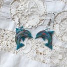Aqua Dolphin Earrings, Hand Blown Glass