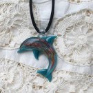Aqua Dolphin Pendant, Necklace, Hand Blown Glass