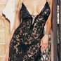2 Piece Black Spanish Lace Long Dress w/G-String One Size