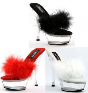Shoes, Clear Heel & Platform Sandals-Red Feathers Sz. 8