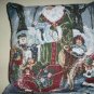 SMALL GREEN BACK PILLOW W/ CHRISTMAS  TAPESTRY FRONT