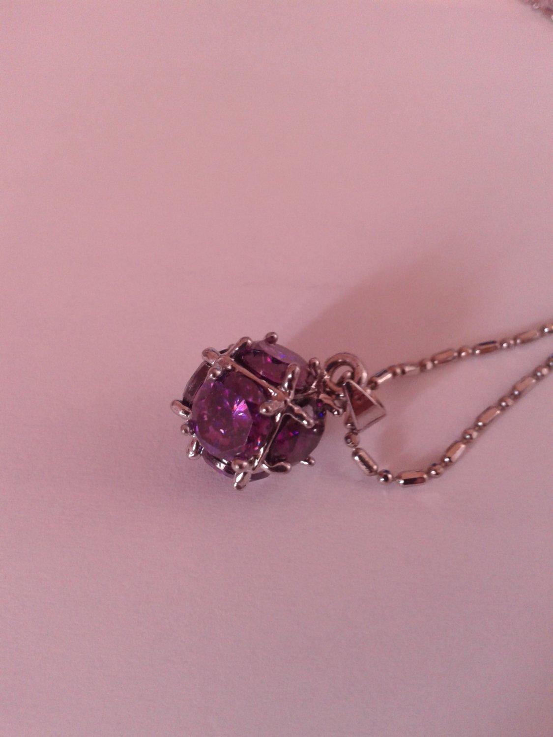 Amethyst cube silver necklace
