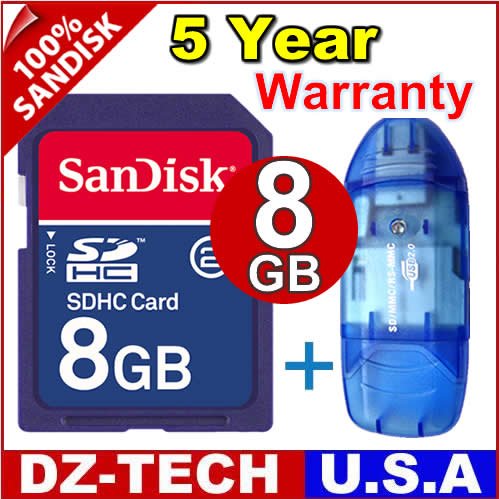 SanDisk 8GB SDHC SD HC Flash Memory Card 8 GB G 8G New + Reader \ SDSDBR-8192-PROMOTION