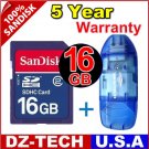 SanDisk 16GB SDHC SD HC Flash Memory Card 16 GB G 16G New + Reader \ SDSDBR-016G-PROMOTION