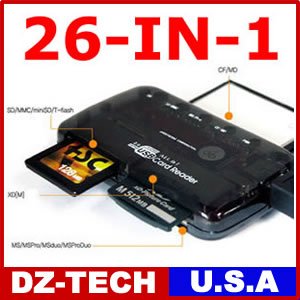 26-IN-1 USB 2.0 Flash Memory Card Reader FOR CF/xD/SD/MS/SDHC 8GB 16GB 32GB 64GB 128GB\ CR-26IN1-BK