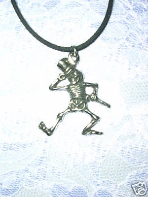 FORMAL TOP HAT & CANE DANCING SKELETON PEWTER PENDANT NECKLACE
