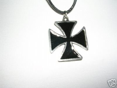 ON SALE BIG IRON CROSS / MALTESE CROSS w BLACK INLAY PENDANT ADJ NECKLACE HHH