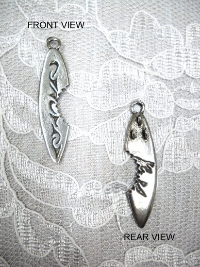SURFBOARD w SHARK BITE & TRIBAL TATTOO DESIGN PEWTER PENDANT NECKLACE