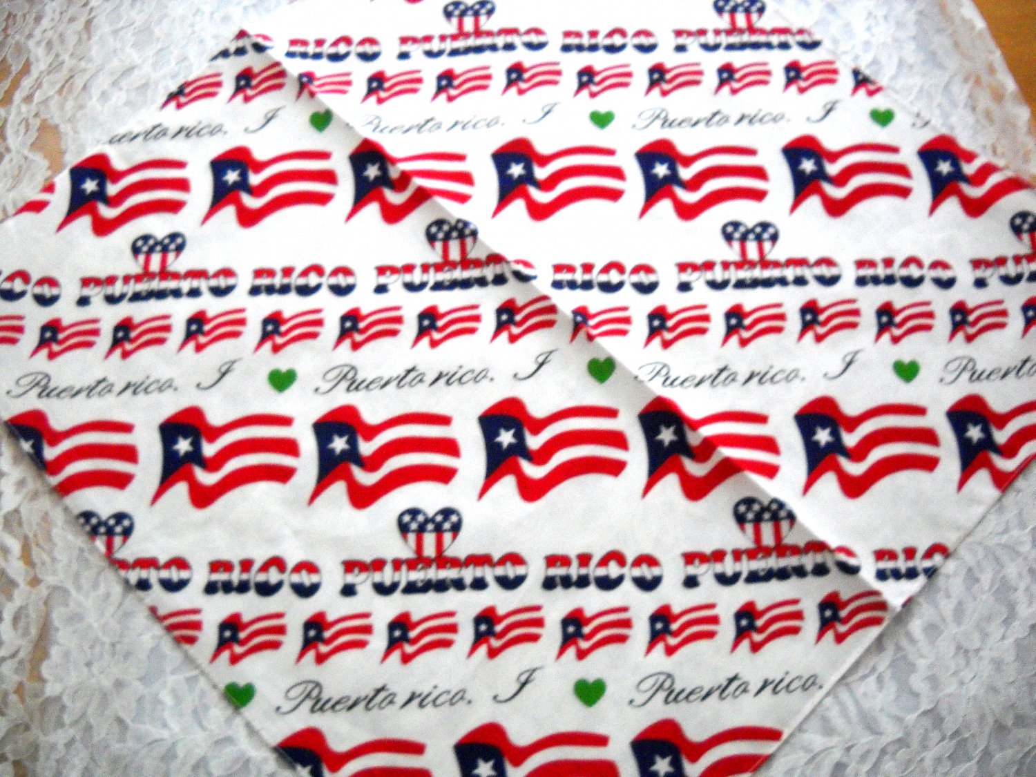 NEW I LOVE PUERTO RICO BANDANA HEAD WRAP SCARF FLAG HEARTS WHITE RED BLUE GREEN HERITAGE