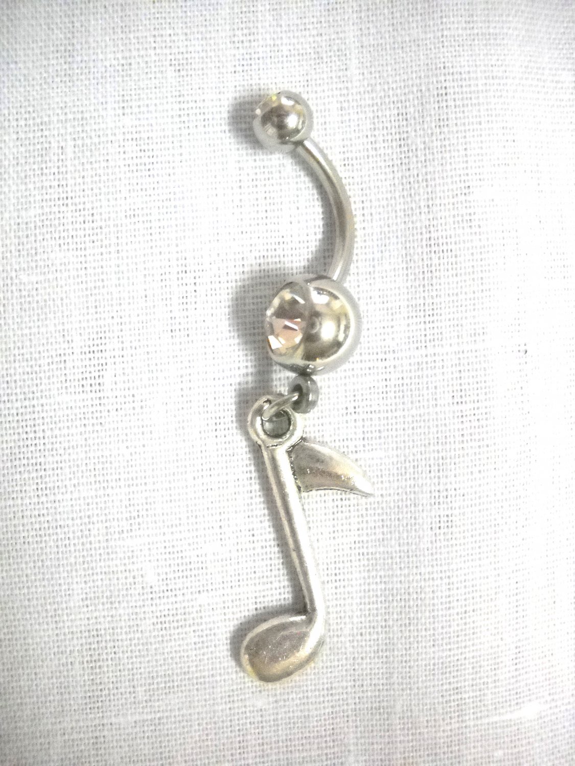 NEW 3D MUSICAL NOTE SINGLE MUSIC NOTE DANGLING CHARM ON 14G CLEAR CZ BELLY RING