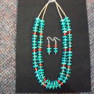Turquoise, heishi, bamboo coral and sterling silver necklace and earring set