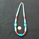 Heishi turquoise, hematite, bamboo coral and sterling silver necklace