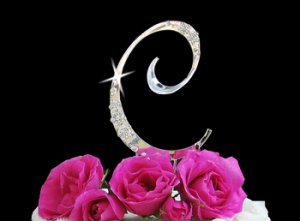 Large Initial Crystal Accented Cake Topper