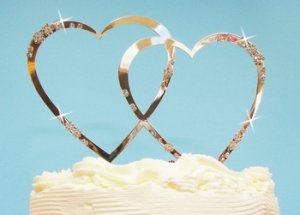 Double Heart Crystal Accented Cake Topper Large