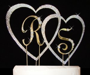 Small Letters Large Covered Heart Wedding Cake Topper Set