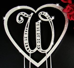 Large Vintage Initial & Large Crystal Covered Heart Set