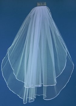 Double Layer Fingertip Length Bridal Veil with a Satin Ribbon Edge 30" and 36" VS F